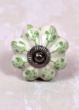 Green design On White Base Ceramic Door Knob