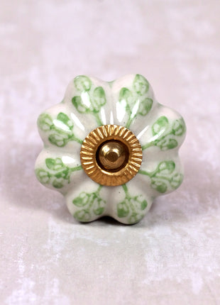 Green design On White Base Ceramic Door Knob