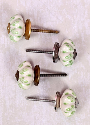 Green design On White Base Ceramic Door Knob