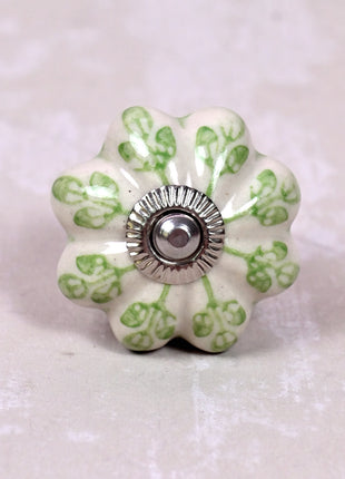 Green design On White Base Ceramic Door Knob