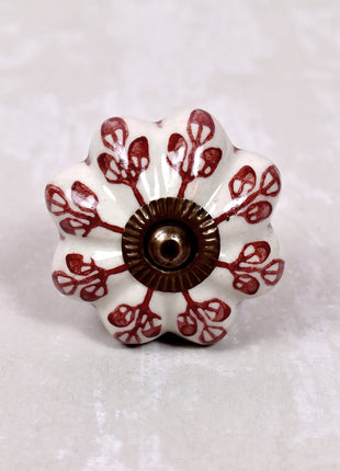 Red design On White Base Ceramic Door Knob