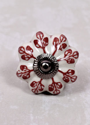 Red design On White Base Ceramic Door Knob