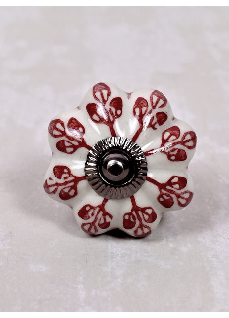 Red design Off White Base Ceramic Door Knob