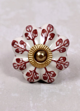 Red design On White Base Ceramic Door Knob
