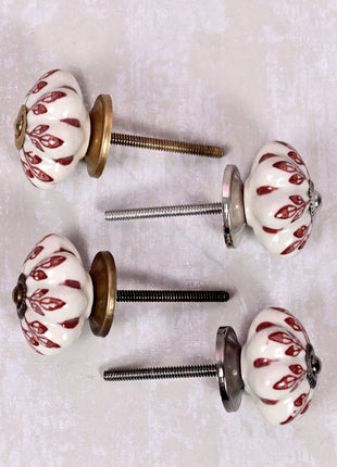 Red design On White Base Ceramic Door Knob
