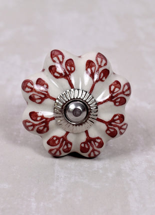 Red design On White Base Ceramic Door Knob
