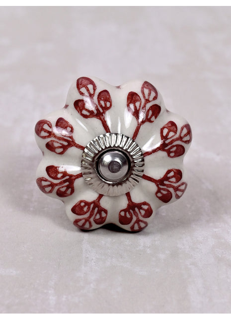 Red design Off White Base Ceramic Door Knob