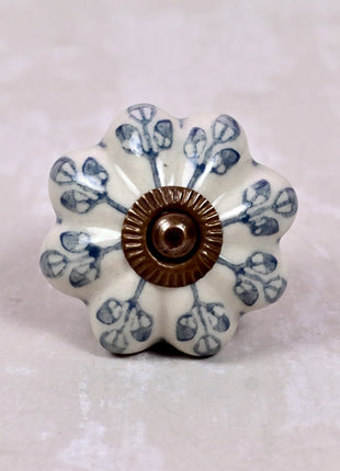 Flower design On White Base Ceramic Door Knob