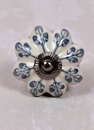 Flower design On White Base Ceramic Door Knob