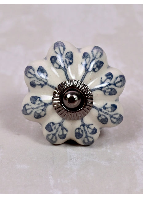 Flower design Off White Base Ceramic Door Knob