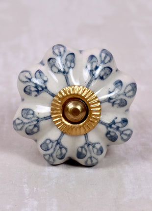 Flower design On White Base Ceramic Door Knob