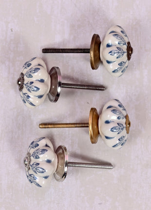 Flower design On White Base Ceramic Door Knob