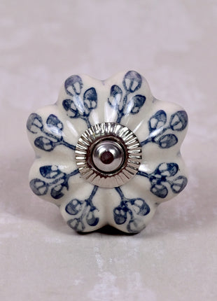 Flower design On White Base Ceramic Door Knob