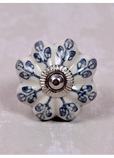 Flower design Off White Base Ceramic Door Knob