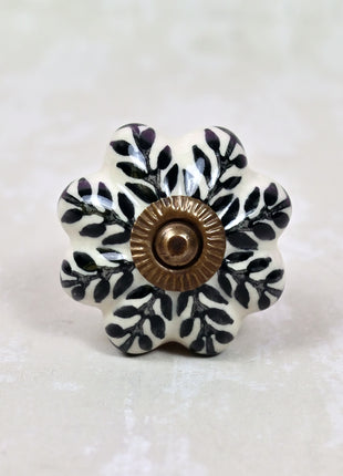 Black Design On White Base Ceramic Door Knob
