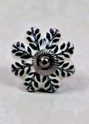 Black Design On White Base Ceramic Door Knob
