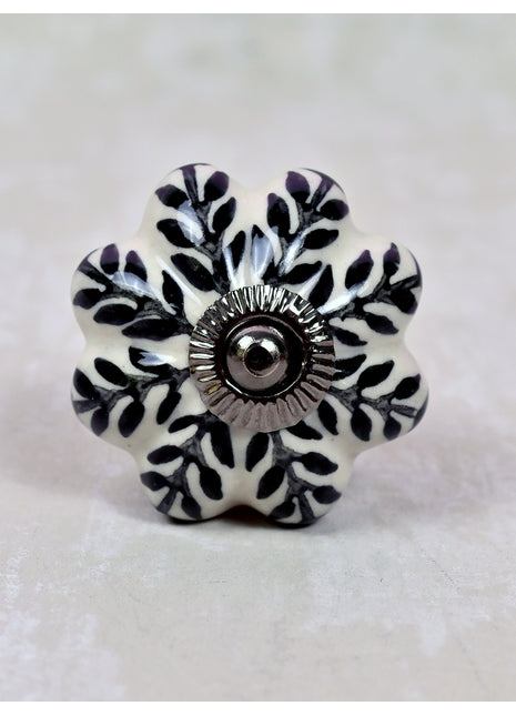 Black Design Off White Base Ceramic Door Knob