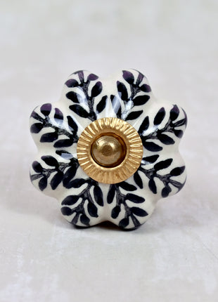 Black Design On White Base Ceramic Door Knob