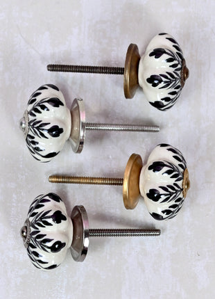 Black Design On White Base Ceramic Door Knob
