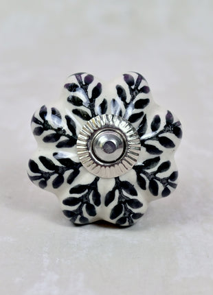 Black Design On White Base Ceramic Door Knob