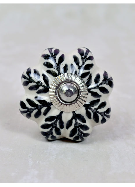 Black Design Off White Base Ceramic Door Knob
