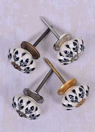 Black Flower Design Off White Base Ceramic Door Knob