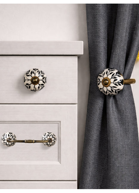 Black Design Ceramic Knob, Curtain Tie & Pull Bundle