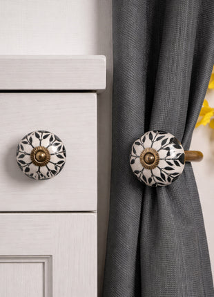 Black Design Ceramic Drawer Cabinet Knob & Curtain Tie Bundle