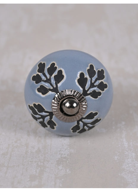 Black Designer Petals on Grey Ceramic Dresser Cabinet Knob