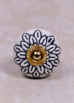 White Ceramic Door Knob With Black Multi-Floral Layer