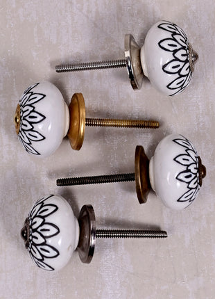 White Ceramic Door Knob With Black Multi-Floral Layer