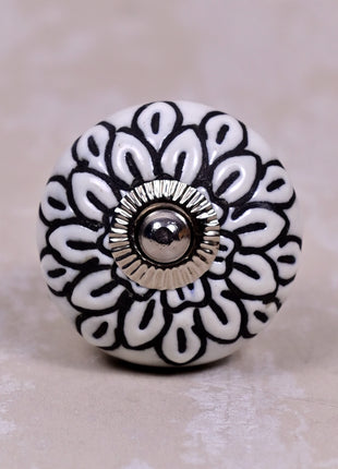 White Ceramic Door Knob With Black Multi-Floral Layer