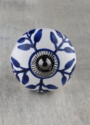 White Ceramic Drawer Cabinet Knob With Blue Petals Knob & Hanger Bundle – Decorative Closet Hardware Set
