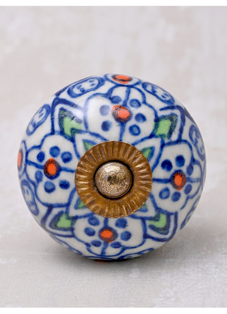 Handmade Multicolor Design on White Base Kitchen Cabinet Drawer Dresser Knob