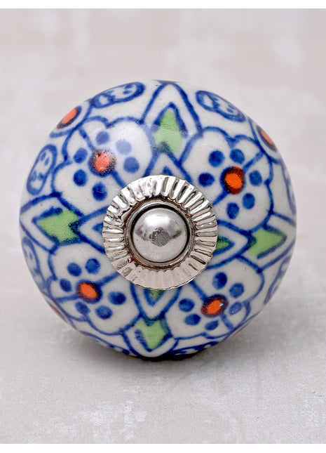 Handmade Multicolor Design on White Base Kitchen Cabinet Drawer Dresser Knob