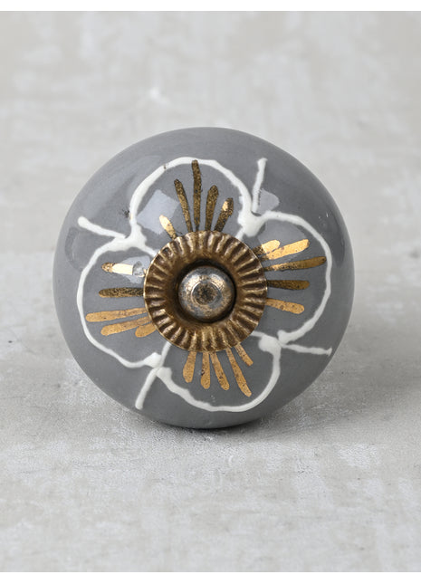 White Design on Gray Background Color Ceramic Knob