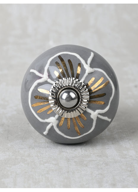 White Design on Gray Background Color Ceramic Knob