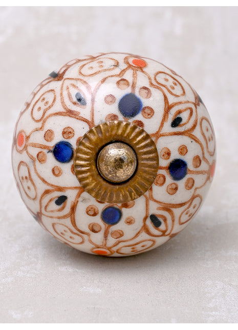 Brown Design On White Ceramic Cabinet Knob