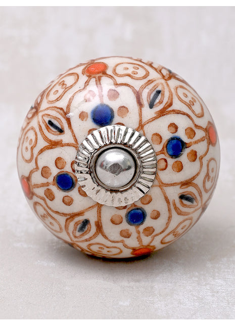 Brown Design On White Ceramic Cabinet Knob
