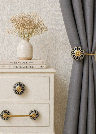 Black Design Ceramic Knob, Curtain Tie & Pull Bundle