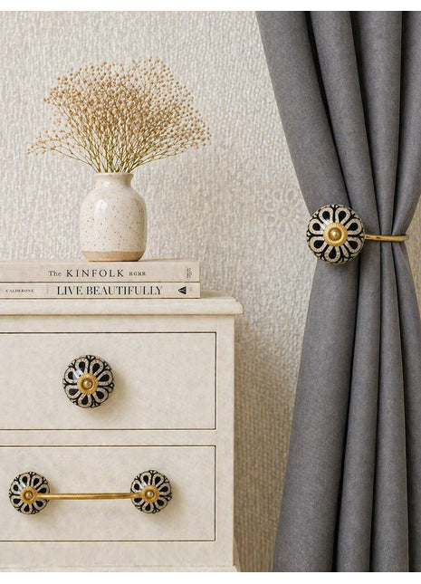 Black Design Ceramic Knob, Curtain Tie & Pull Bundle