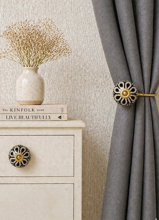 Black Design Ceramic Drawer Cabinet Knob & Curtain Tie Bundle