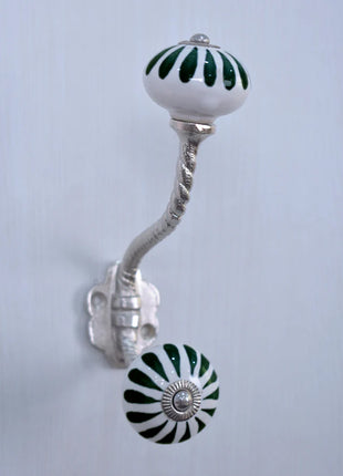 Dark Green Flower On White Ceramic Cabinet  Knob & Hanger Bundle – Decorative Closet Hardware