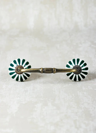 Dark Green Flower On White Ceramic Knob, Curtain Tie & Pull Bundle