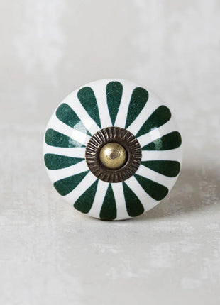 Dark Green Flower On White Ceramic Cabinet Knob