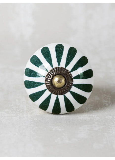 Dark Green Flower On White Ceramic Cabinet Knob