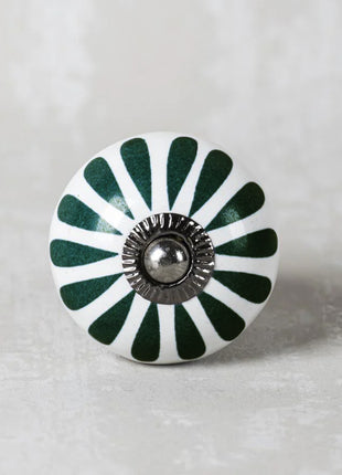 Dark Green Flower On White Ceramic Cabinet Knob