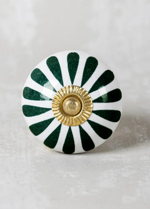 Dark Green Flower On White Ceramic Cabinet Knob