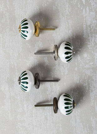 Dark Green Flower On White Ceramic Cabinet Knob