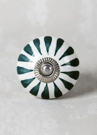 Dark Green Flower On White Ceramic Cabinet Knob
